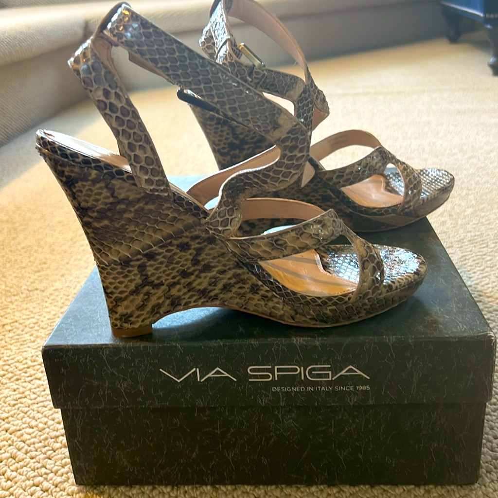 Natural Python Wedge Sandals